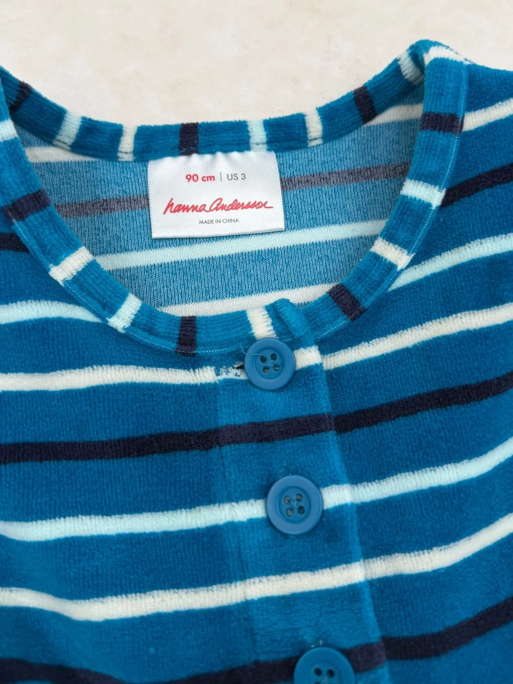 Hanna Andersson Teal and Navy Striped Velour Dress 90